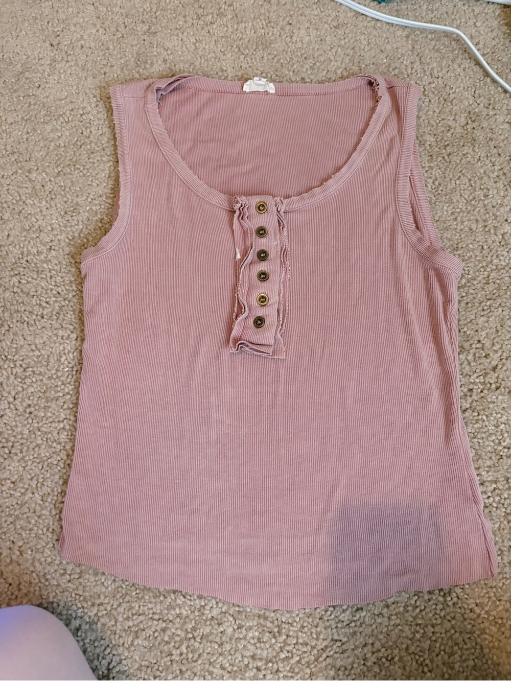 POL Ribbed Henley Tank Top in Dusty Mauve